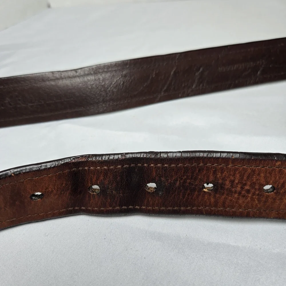 Polo Ralph Lauren Belt Mens 40 Brown Genuine Leather Brass Buckle Dress Logo